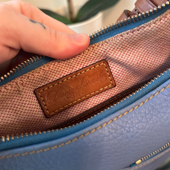 Dooney & Bourke Pebble Leather Sky Blue Shoulder Bag with Brown Accents - Picture 7 of 15